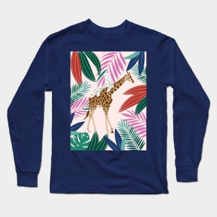 Giraffe and leopard in the jungle Long Sleeve T-Shirt